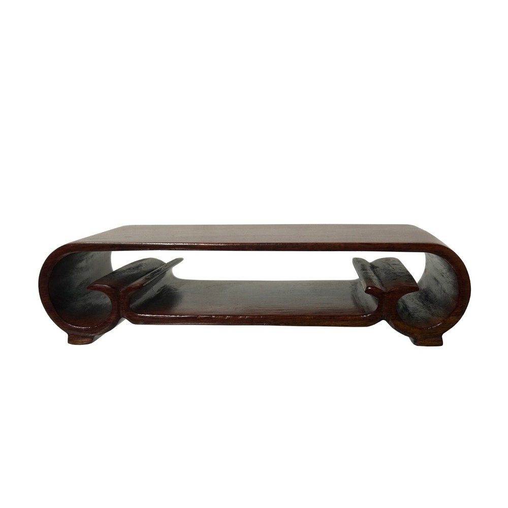 7" Oriental Brown Rectangular Scroll Legs Wood Stand Riser Easel st1088