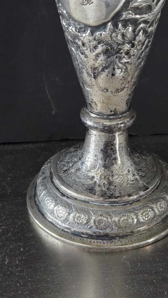 Large Genuine Antique Middle Eastern Solid Silver Vase Tree Of Life Design