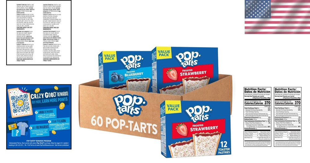 Toaster Pastries Assortment 60-Pack for Snacking