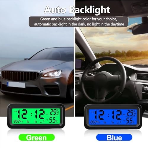 Car Dashboard Clock with Automatic Backlight at Night(Green & Blue),