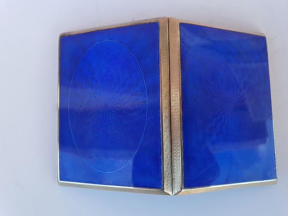 Beautiful Sterling Silver 925 Blue Guilloche Cigarette Case -double sided.