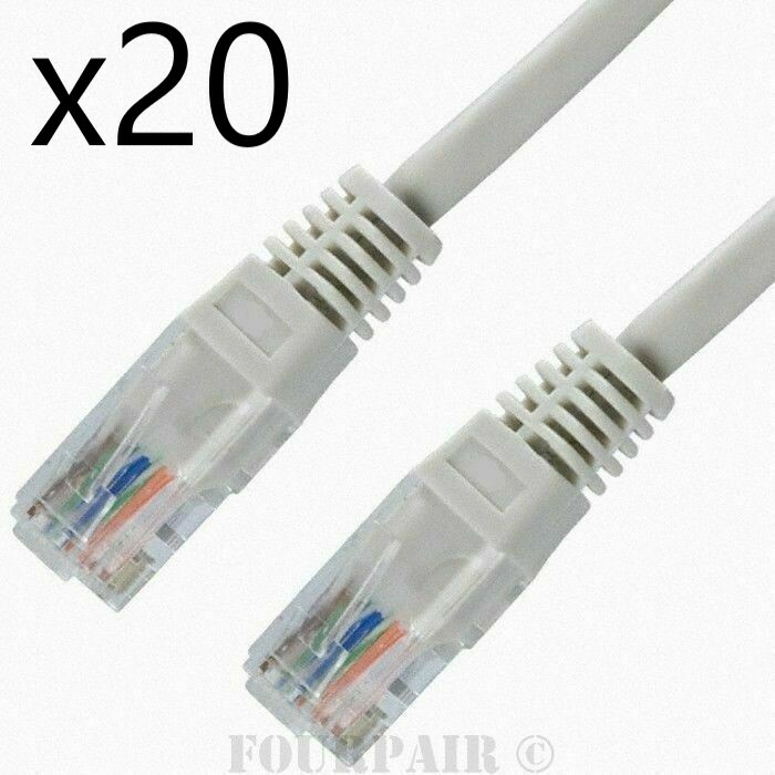 20 Pack Lot - 2ft CAT5e Ethernet Network LAN Router Patch Cable Cord Wire White