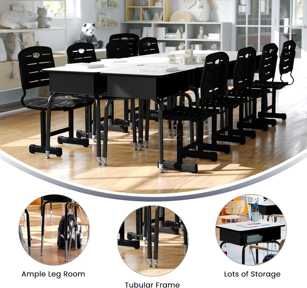 Billie Open Front Student Desk for Classrooms or Remote Learning, Height Adjusta