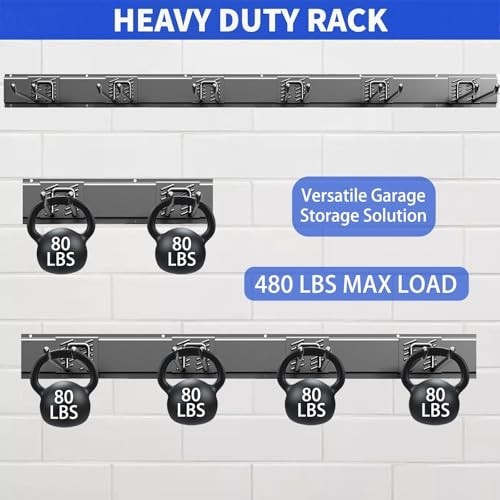 Heavy Duty Garage Tool Organizer Wall Mount, 48" Storage System with 6 Hooks