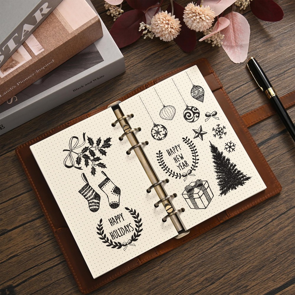 A6 Dot Grid Paper, 6 Hole Punched,A6 Dotted Refill Paper for Beige