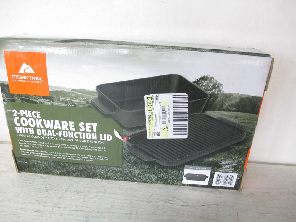 Ozark Trail 2 Piece Deep Pan Cast Iron Set with Dual Function Lid Cookware