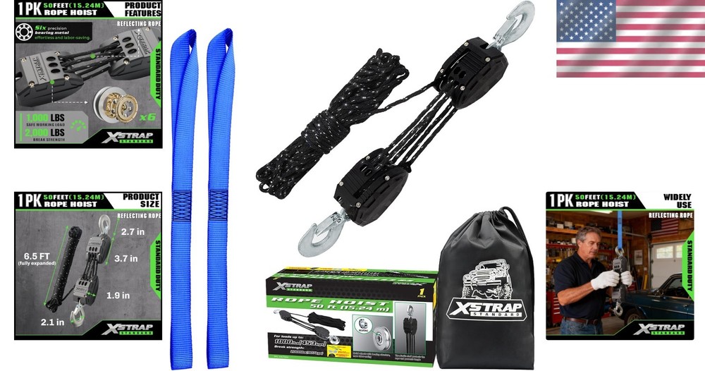 High Visibility 50ft Reflective Hoist System - Effortless Lifting Power 2000LB