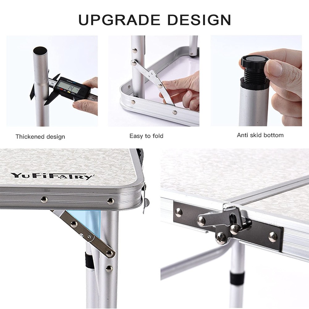 Small Folding Table Portable 24''LX16''W Foldable Camp with 3 Adjustable Height