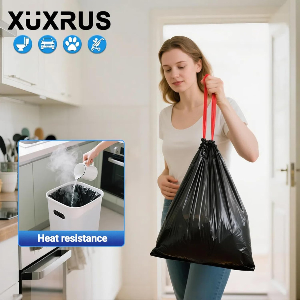 2.6 Gallon Small Black Bathroom Trash Bags, 60 Count Folded Drawstring Small ...