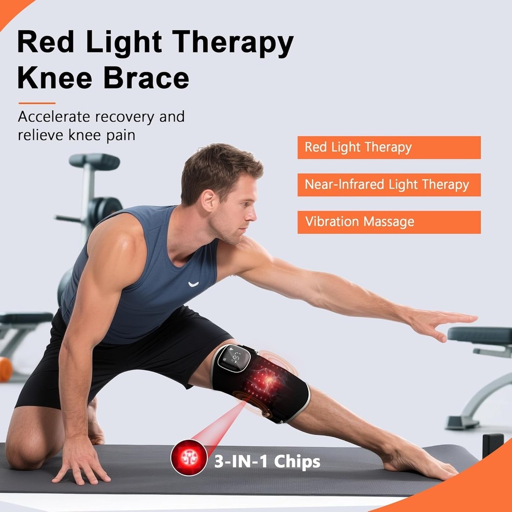 Red Light Therapy & Vibration Massage Knee Brace - Wireless Rechargeable Control