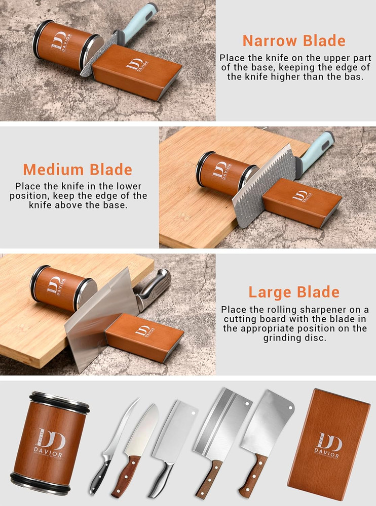 Davior Rolling Knife Sharpener Kit with Diamond Discs, 15° & 20° Multi Angle Mag