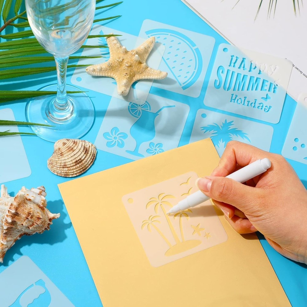 Reusable Beach Stencils Set - 56 Durable Ocean-Themed Patterns for Art Projects