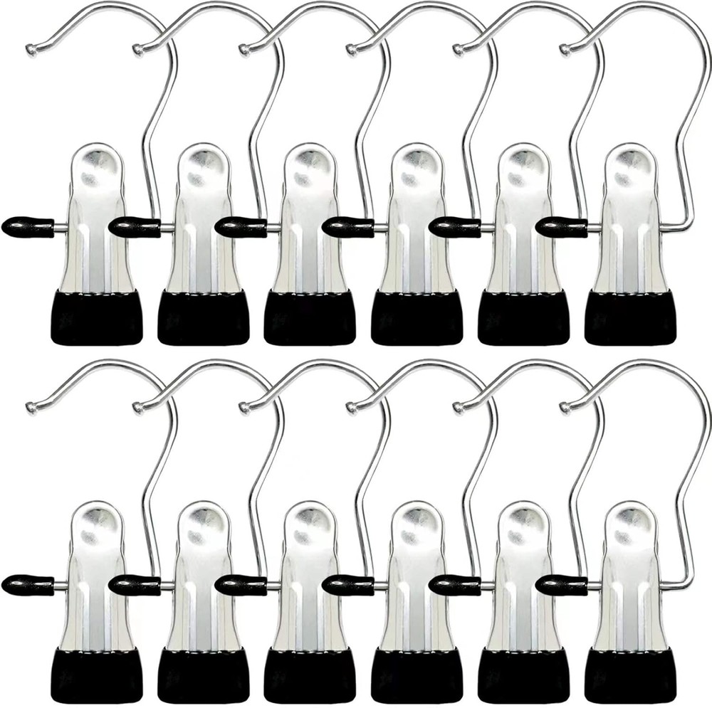 Boot Hangers for Closet, 12 Pack Hanging Hooks 12 Pack, Black, Silver