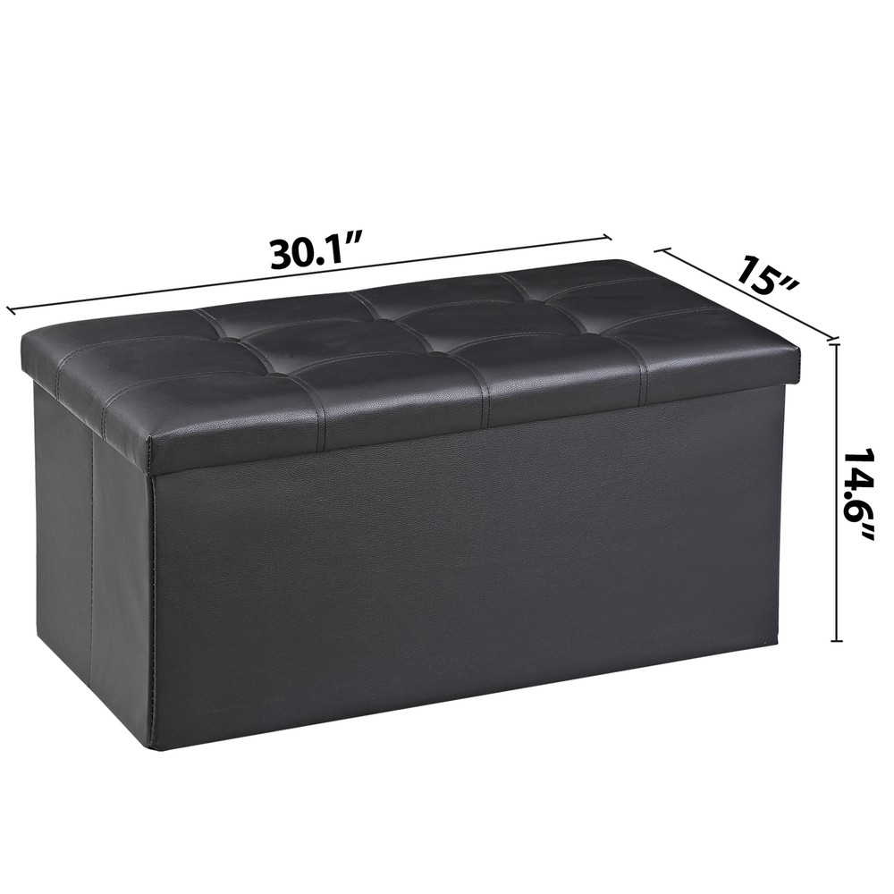 30" Folding Storage Ottoman Footstools MDF Frame Hallway Soft Seat Black