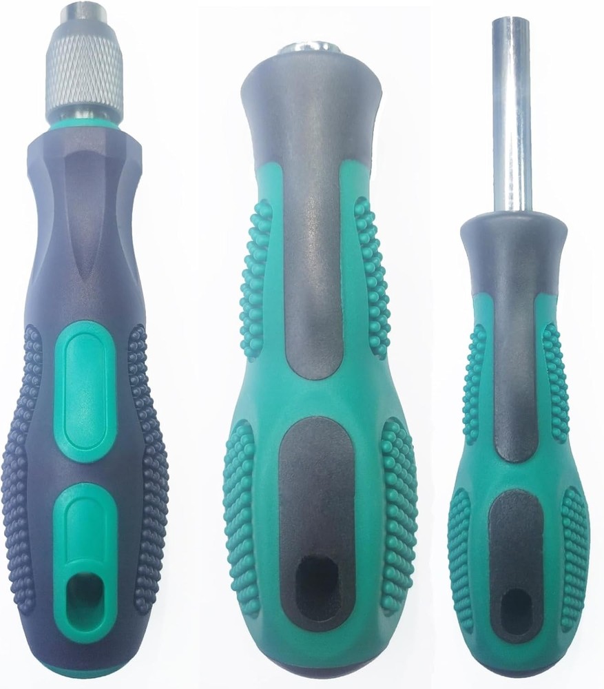 3-Piece 1/4 Hex Screwdriver Bit Holder Handle Set with Quick Change, Green