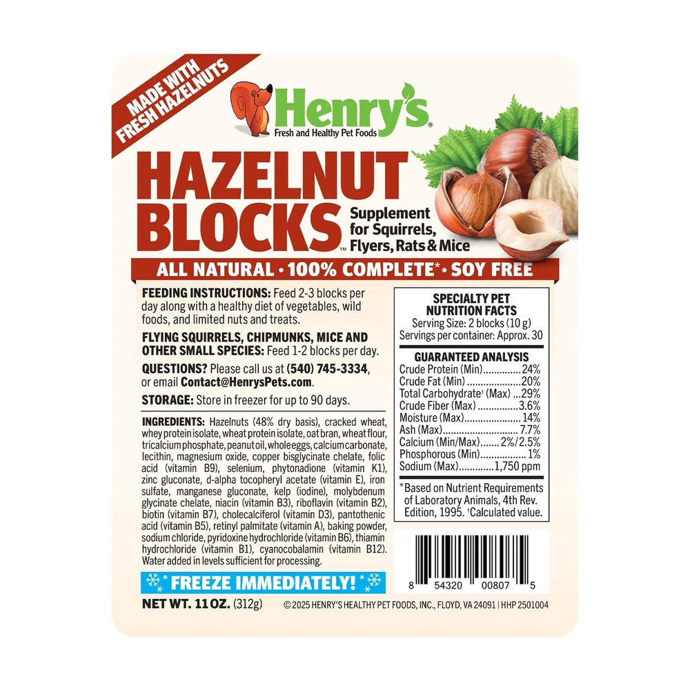 Hazelnut Blocks - Food for Squirrels, Flying Squirrels, and Chipmunks
