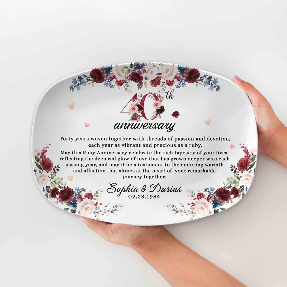 Personalized 40th Anniversary Gift Ruby Wedding Plate 40 Year Platter For Parent