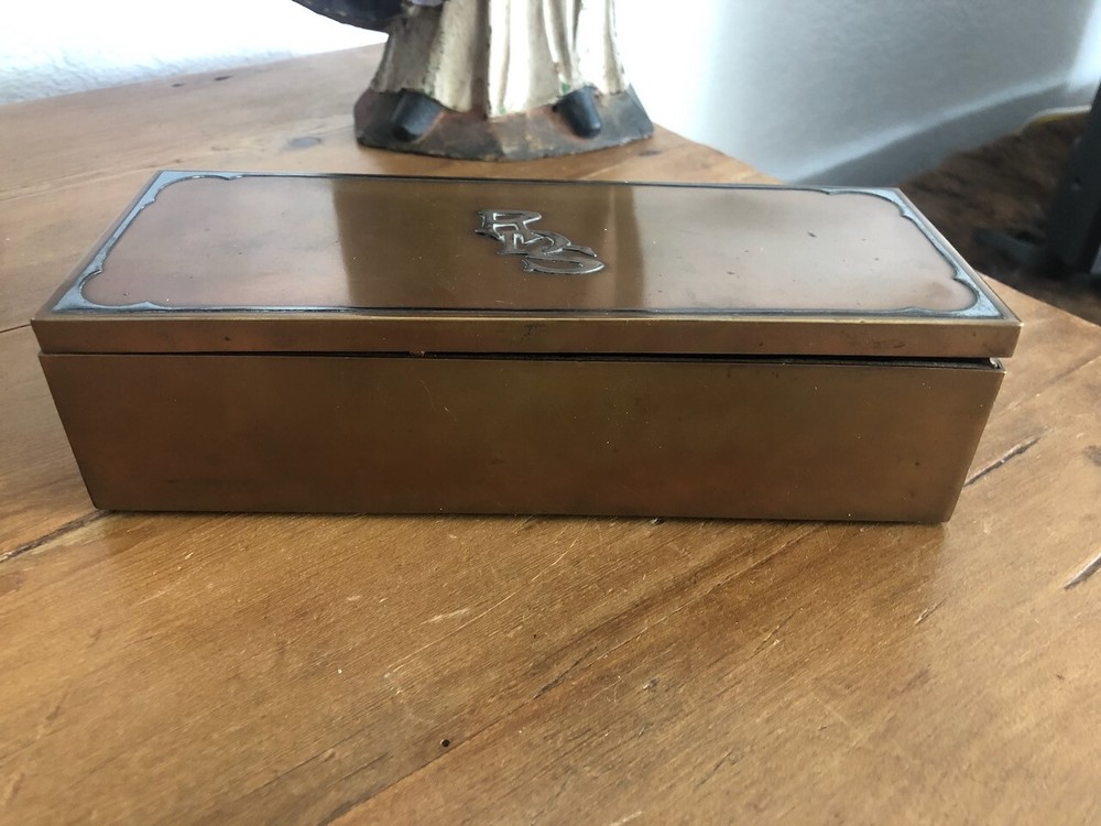 Arts & Craft Box RDS monogram Antique SILVER CREST Sterling Silver & Copper