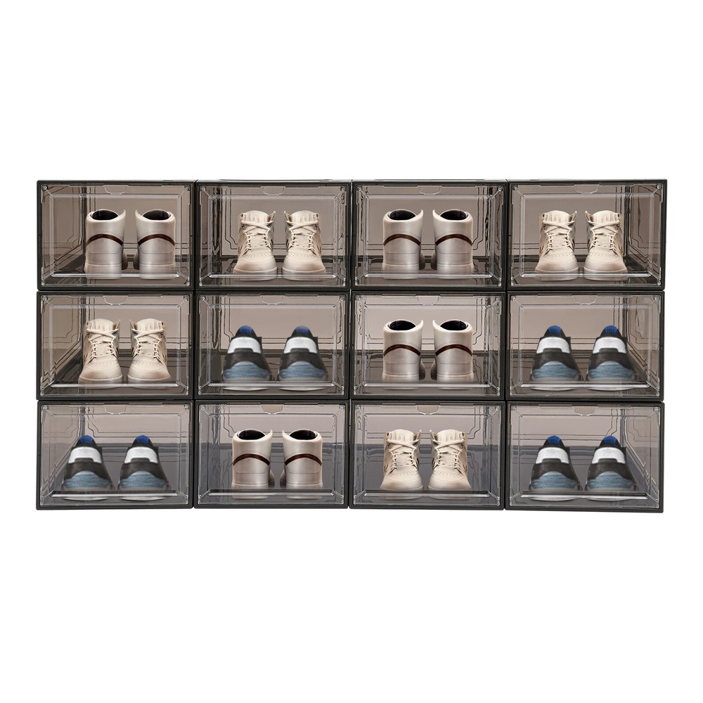 12*Stackable Shoe Storage Boxes PP & Acrylic Organizer Bins Dust-proof Container
