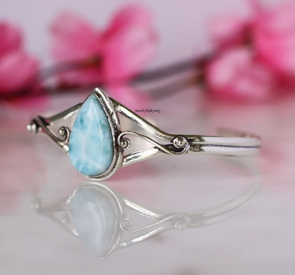 Pear Shape Larima Gemstone Beautiful925Sterling SilverAdjustable Round BangleSr3