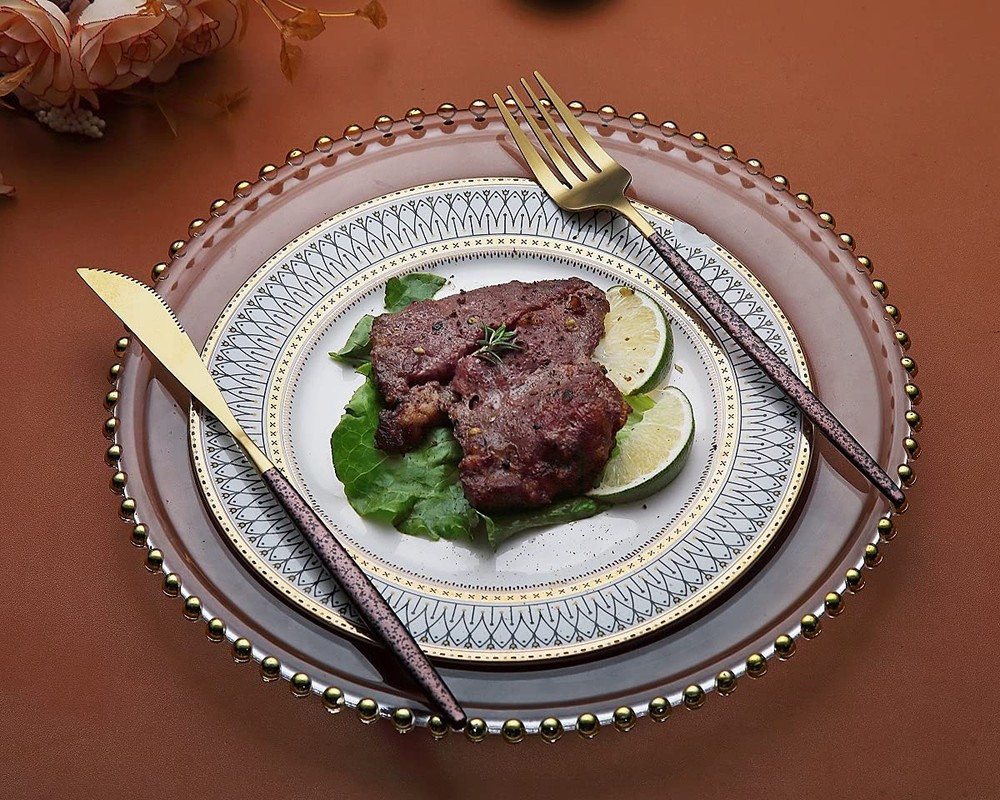 Silverware 20 Pieces Moon Surface Handle and Matte Gold Head Flatware Stainle...