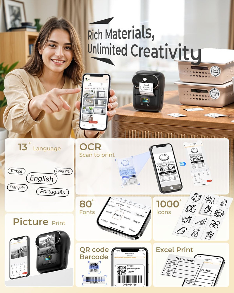 M110 Label Maker - M110 Barcode Label Printer Portable Bluetooth Maker Machine w