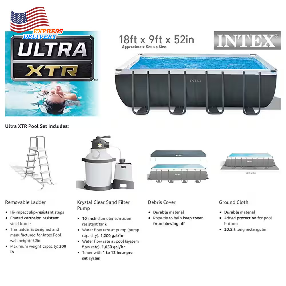 Ultra XTR 18 Ft. X 9 Ft. Rectangular 52" Deep Hard Sided above Ground Pool Set