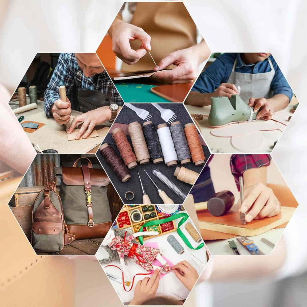 35 Pcs Leather Pouch Kit with Hole Punch, Sewing Tools, Waxed Thread and Large-E