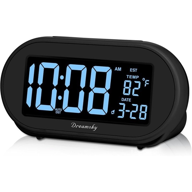 Auto Setting Alarm Clock W/ Dimmable Display USB Charging Dual Backup Battery
