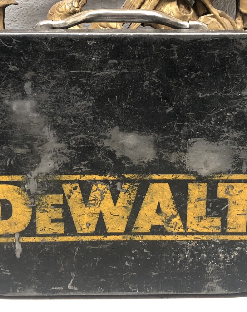 Vintage DeWalt Worn Black Metal Storage Tool Box Empty Carrying Case