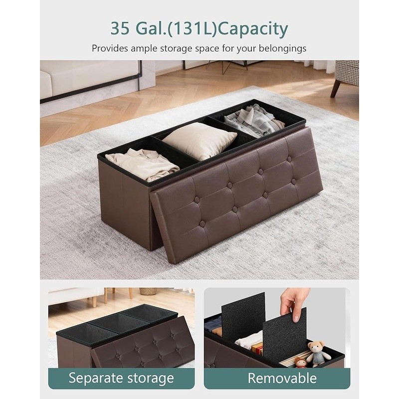 Folding Storage Ottoman Bench Sturdy PU Leather Footrest Coffee Table Organizer