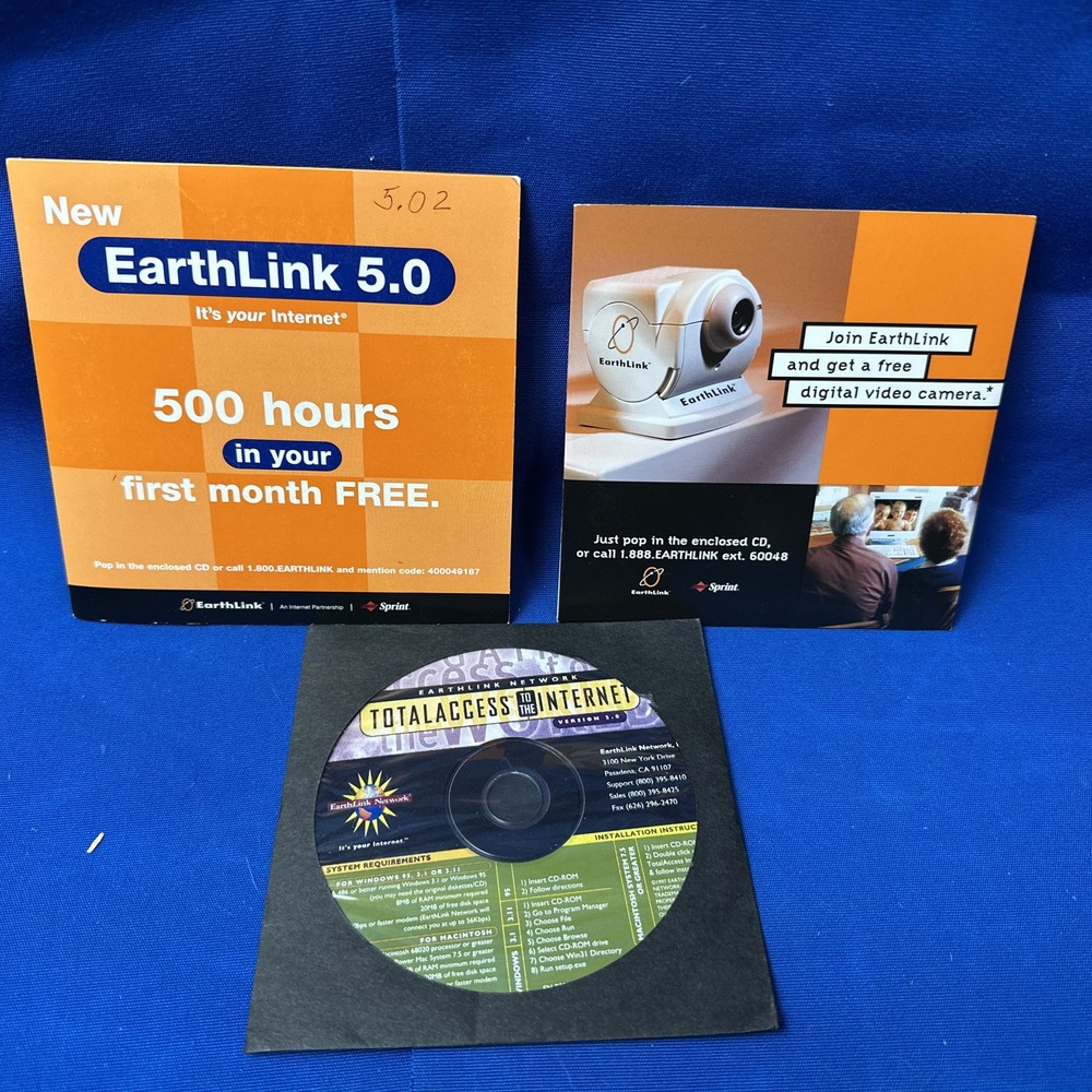 (3) Vintage Earthlink Internet Service Install CD's Discs Software PC Window