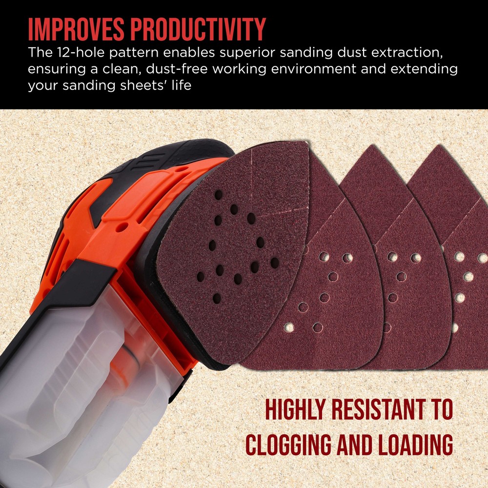 80 Grit 12-Hole Pattern Hook & Loop Mouse Sander Sandpaper Sheets, Box of 45