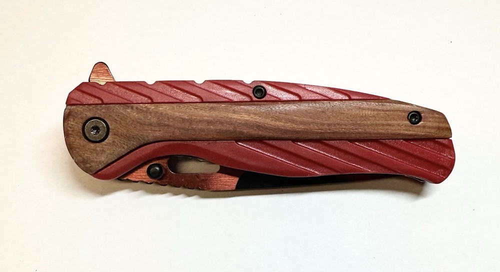 4.75” Red Wave Folder with Red & Wood Handle - 300432-RD