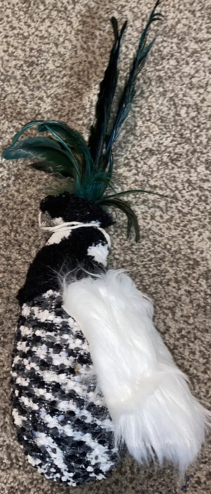 Gnome Handmade 8” Sock Gnome white faceless beard beanbag feathers for a hat EUC