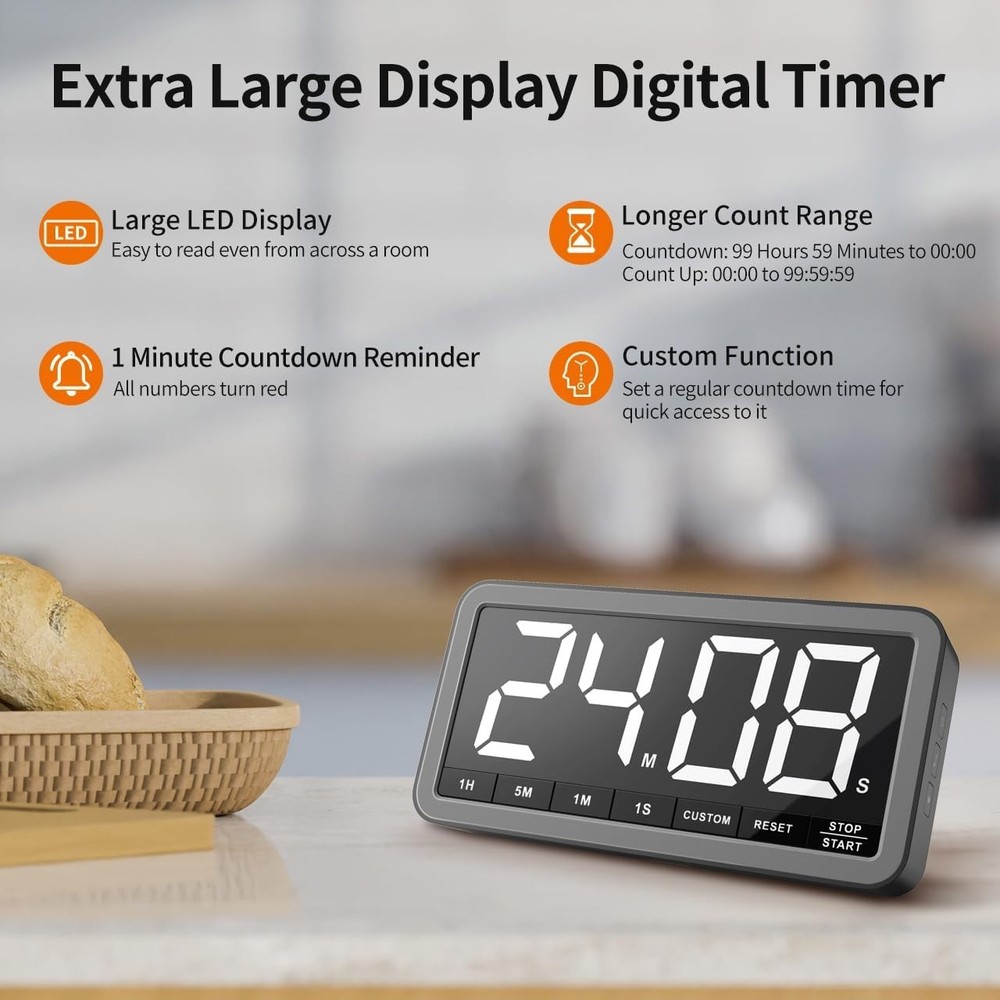 7.8” Digital Kitchen Timer - Extra Large Display for Effortless Time Management