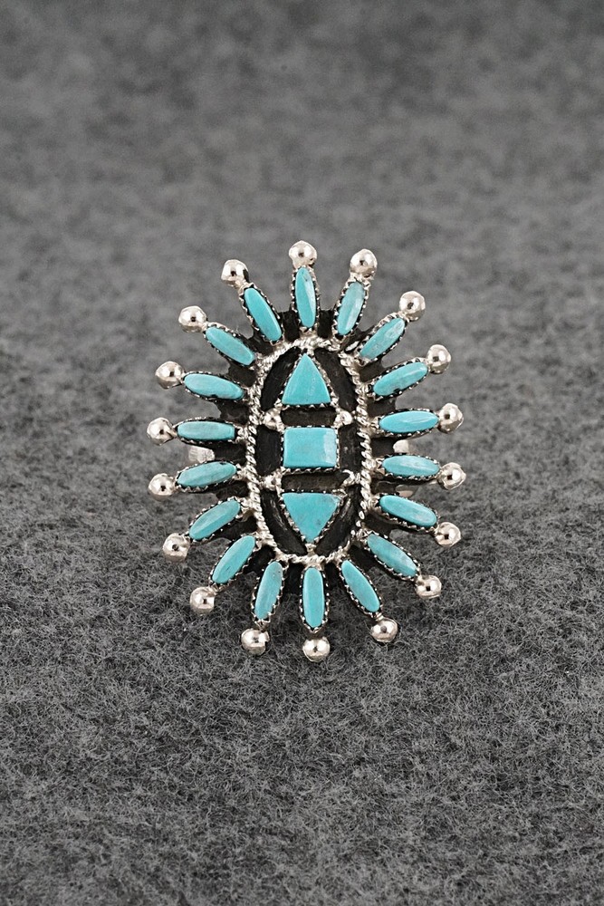 Turquoise & Sterling Silver Ring - Evonne Hustito - Size 9.5