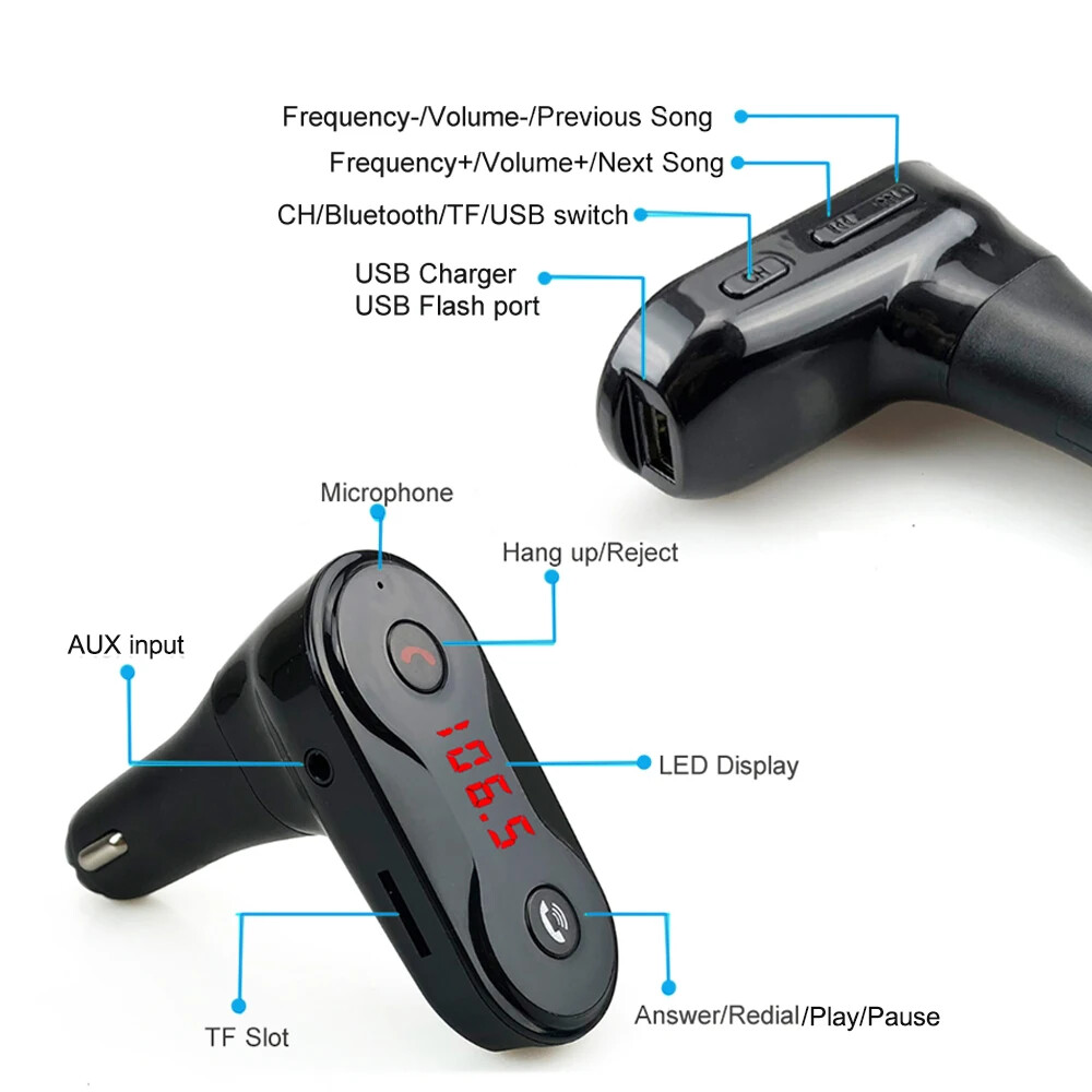 Car Audio Wireless Bluetooth FM Transmitter MP3 Player USB Car Charger Adapter