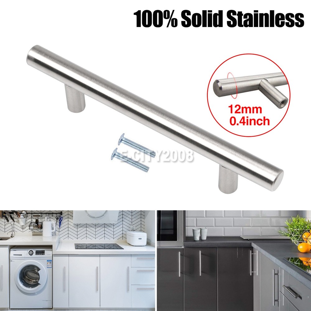2 Kit Silver Stainless Steel T Cabinet Handle Bathroom Kitchen Handle Knob Pull