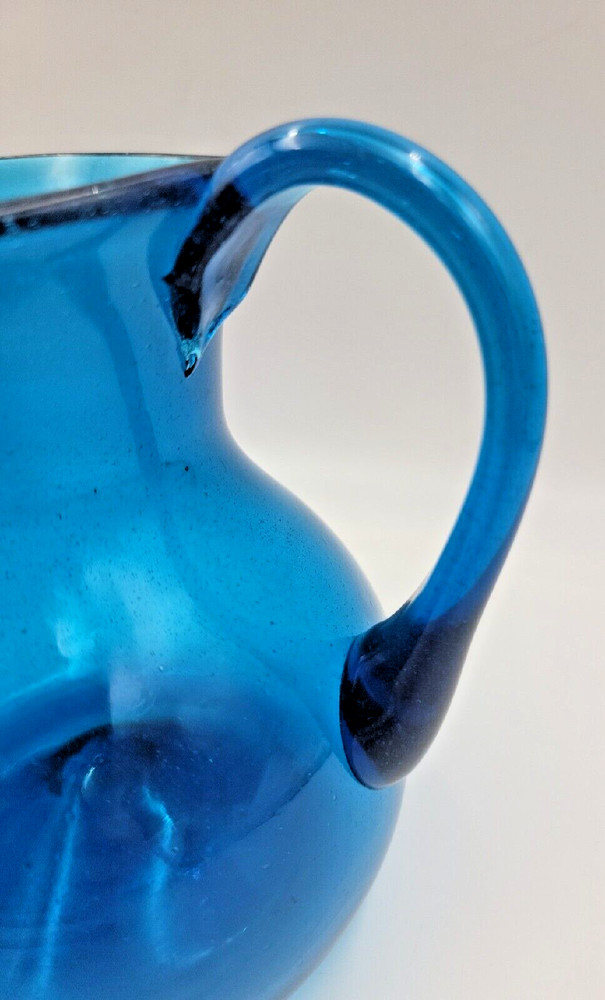 Cobalt Blue Hand Blown Glass Pitcher