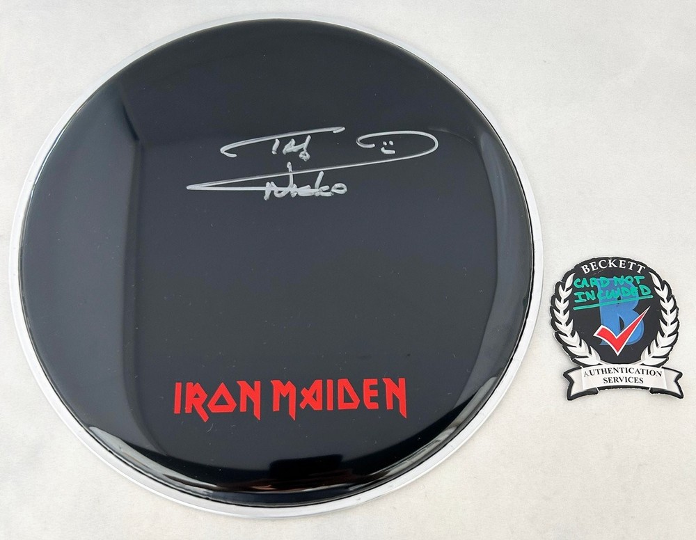 Nicko McBrain Signed Drumhead Iron Maiden Beckett BAS 1 COA