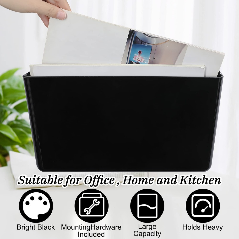 Colarr 8 Pcs Wall File Holder Organizer Plastic Mount Mail Black