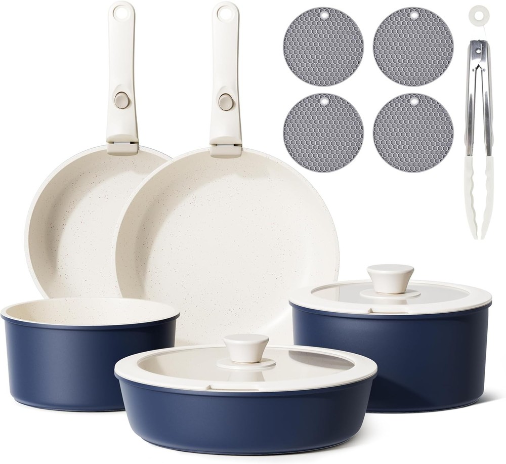Detachable Nonstick Cookware Set Stackable Induction Pots & Pans W/ Removable