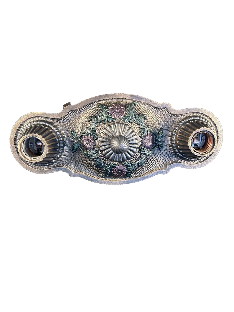 1920-30s cast Iron 2 light flush mount light fixture
