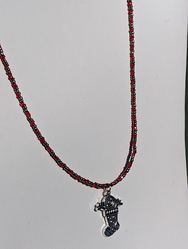 Toy in Stocking Charm on Beaded Necklace