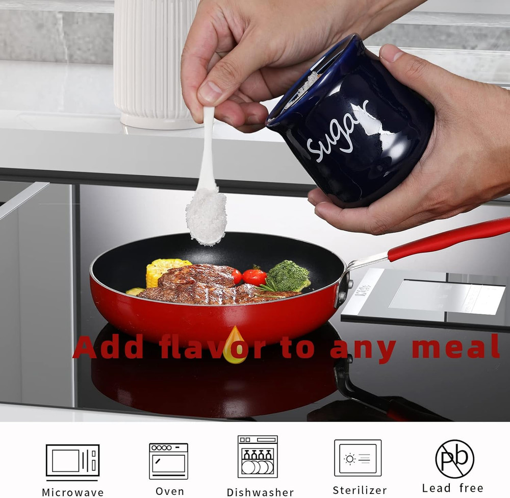 Ceramic Sugar Bowl with Lid and Spoon 12Oz (Navy)