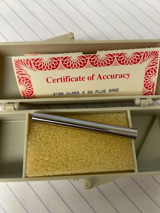 VERMONT GAGE .2190 CLASS X GO PLUG GAGE