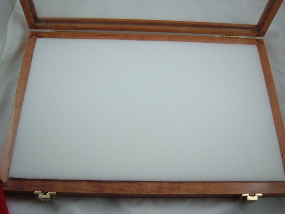WALNUT Wood showcase display case 12 X 18 X 2" Quality made, glass, solid walnut