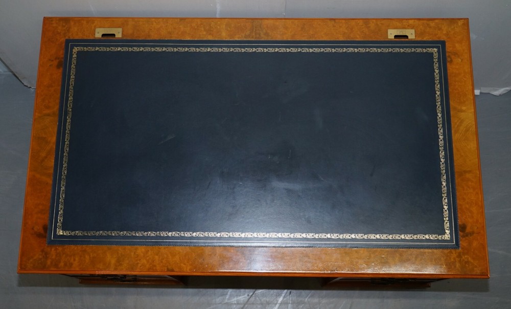 BURR WALNUT PARTNER DESK SPECIALLY DESIGNED TO HIDE & HOUSE COMPUTER EQUIPMENT
