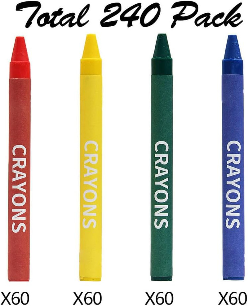 Crayons Bulk Pack, Regular Size, 4 Colors, 60 Packs, 240 Count